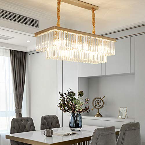 TEmkin Chandelier,E14 Modern Living Room Light Luxury Square Crystal Chandelier,Modern Simple Restaurant Lamp,Nordic Bedroom Lamp,Creative Crystal Lamp-Golden. 100cm