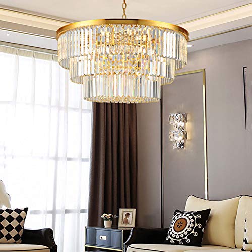 TEmkin Chandelier,E14 Light Luxury Living Room Crystal Lamp,Model Room Project Chandelier,Modern Minimalist Dining Room Lamps,Bedroom Lamps-Gold and Crystal Round 60cm