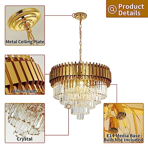 Luxury Crystal Pendant Light Golden Crystal Chandelier Lights 5-Tier Raindrop Chandelier Light Fixture Flush Mount Ceiling Light for Dining Room Living Room Table Foyer,D60cm*H100cm E14x8 LED lights…