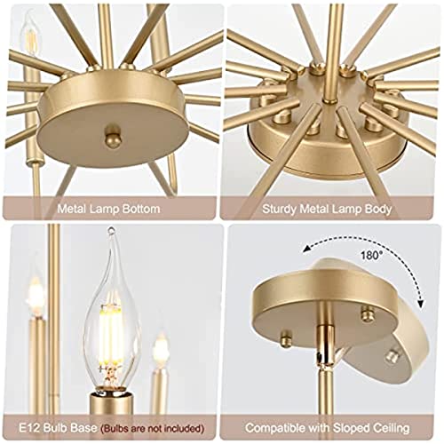 Woknos Modern Gold Farmhouse Chandeliers, 12-Light Industrial Metal Chandelier Lighting, Classic Candle Hanging Pendant Light Fixtures for Kitchen Island, Foyer, Living Room, Entryway