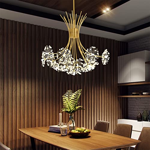 YGWXYYZJ Modern Firework Chandeliers Dandelion Pendant Light, 9/13 Lights G4 Lamps Alloy Fixtures with Bulb and Crystal three-color light source for Kitchen Living Room Restaurant (Gold,19 heads)