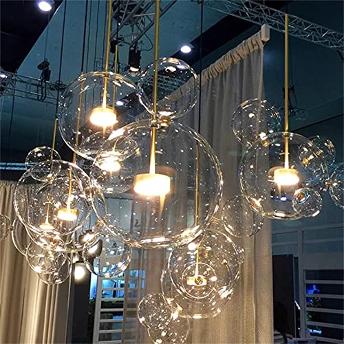 Nordic Restaurant Bubble Ball LED Bubble Glass Chandelier Bar Window Gallery Living Room Light Creative Glass Magic Bean Molecular Chandelier (1 lamp and 1 Ball (Round Plate))