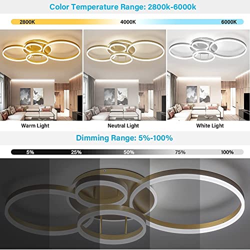 XEMQENER LED Ceiling Light, 77W Dimmable Chandeliers Ceiling Lights Color and Brightness Adjustable,Modern LED Ceiling Lamp with Remote & Memory Function for Living Room Bedroom Kitchen Hallway Office