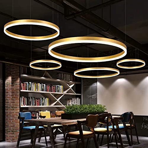 ZenithBeam Modern LED Chandelier, Dimmable Remote Control Metal Acrylic LED Pendant Light, Brushed Rings Ceiling Pendant Lamp, Living Room, Bedroom, Foyer, Dining Room