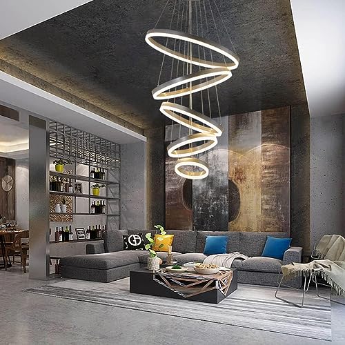 ZenithBeam Modern LED Chandelier,Led Chandelier Modern Chandelier for Dining Room,Dimmable with Remote,Acrylic Luxury Foyer Chandelier Lighting (Medium 5r(Silver))