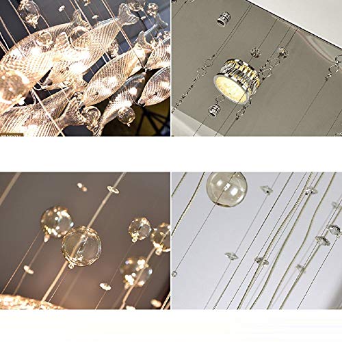 AAOTE Fish Model LED Crystal Glass Chandelier Stainless Steel Ceiling Light Restaurant Lights Fixtures Pendant Lamp 8/13/14/15 Heads