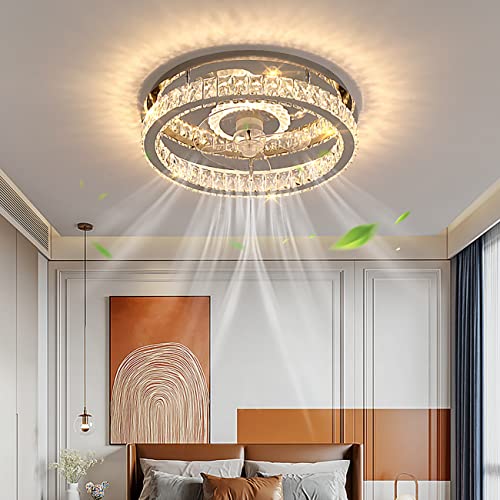 YUNZI Crystal Ceiling Fans with Lights and Remote 3 speeds Silent Fan LED Dimmable Ceiling Lights with Timer for Bedroom Living Room Dining Room Fan Lighting 50 * 12cm