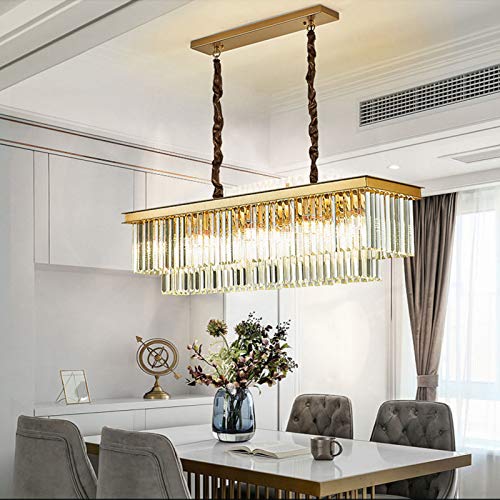 TEmkin Chandelier,E14 Modern Living Room Light Luxury Square Crystal Chandelier,Modern Simple Restaurant Lamp,Nordic Bedroom Lamp,Creative Crystal Lamp-Golden. 100cm