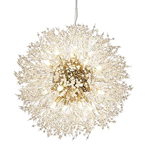 Swinkz 45/50/55/60cm Wide Crystal Pendant Light Anti-Glare LED Dandelion Chandelier Modern Style Ceiling Hanging Light in Chrome for Dining Room Reception Cafe Clothes Stores(Size:45cm)