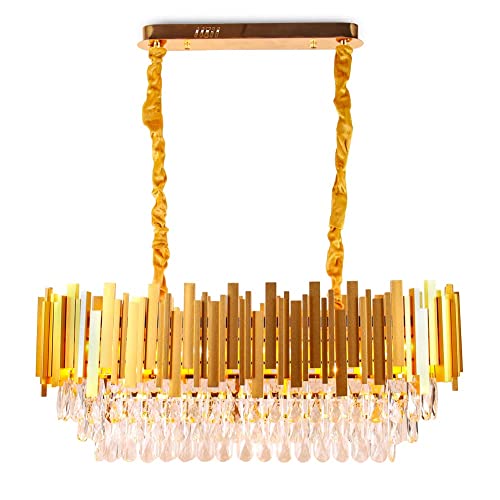 FRIXCHUR Modern Crystal Chandeliers Oval Luxury K9 Crystals Flush Mount Ceiling Light Crystal Pendant Light Fixture Adjustable Hanging Chain for Dining Room Living Room,E14x10 Lights