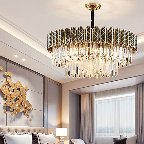 E14 Round Crystal Chandelier, Modern Minimalist Light Luxury Living Room Bedroom Decorative Lighting Fixture, 60cm Adjustable Stainless Steel Ceiling Lamp For Dining Room