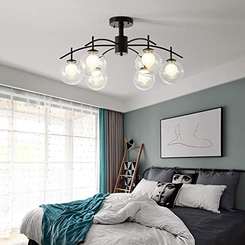 TAXXII G9 Bubble Ball Ceiling Light Double Glass Lampshade Black Branch Simple Modern Chandelier Warm Romantic Ceiling Light Fixture For Dining Room Bedroom Living Room-Black 8 head (Blac