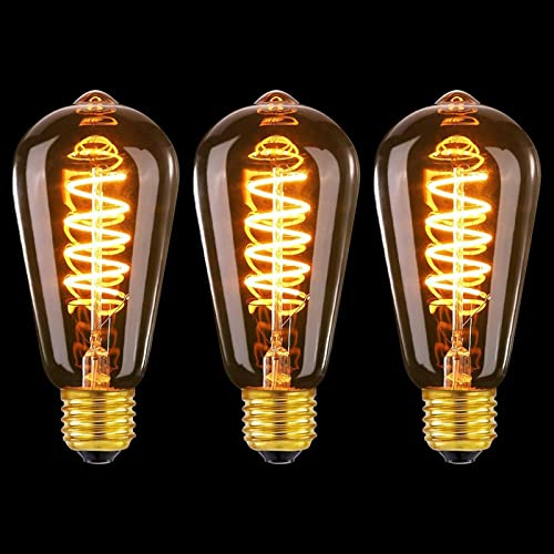 MLOQI 3 Pack Vintage Edison LED Light Bulbs 4W 2300K E27 Squirrel Cage Shaped LED Dimmable Bulbs Antique Style Warm Glow