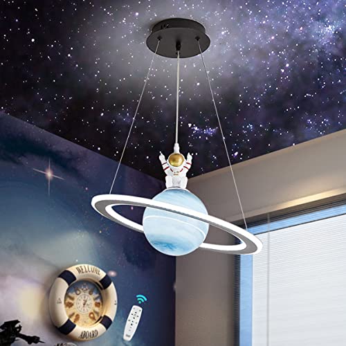 LED Pendant Light for Children's Room, 72W Ceiling Light dimmable Creative Earth Astronaut Design Kids Lamp Girls Boys Bedroom Hanging Lamp, Height Adjustable Modern Chandelier, 48cm