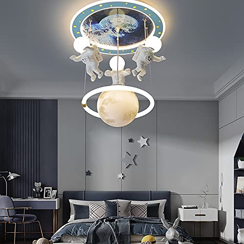 ITOSUI Space Ship Kids Bedroom Ceiling Light,Modern Creative Cartoon Blue Planet Chandelier with Astronaut Dimmable LED Pendant Hanging Light Fixture for Boys Room,Kids Room