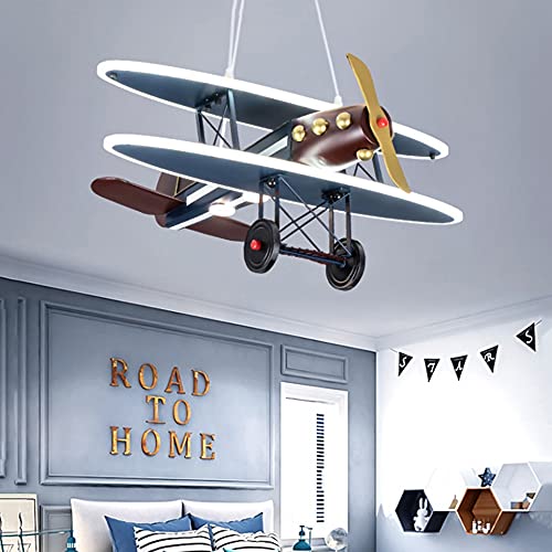 ITOSUI Boys Room Chandelier Airplane Art Deco Pendant Light Creative Cartoon Eye Protection Ceiling Light Blue LED Suspended Light for Amusement Park Kids Room Bedroom Children's Room