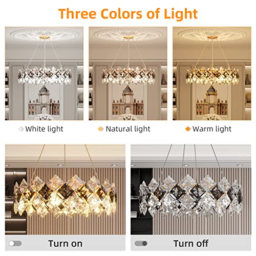 LUVODI Round Crystal Chandelier Luxury - 80cm LED Ceiling Pendant Hanging Light Illuminated 3 Color Changing Classic Decor Ceiling Lamp for Living Room, Bedroom, Dining Room, Hallway, Hotel