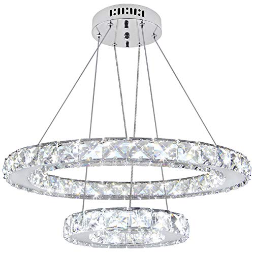Long Life Lamp Company Modern Round Chandelier LED Ring Pendant Ceiling Light Cool White Dining Room Table Kitchen Island Bedroom Living Room M0171