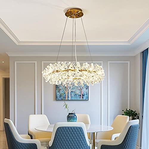 Swinkz Flower Crystal Chandelier Luxury Ring Chandelier Home Decoration 40 60 80cm Rings Hanging Lamp for Living Room(Size:60cm,Color:with Three-Color Light Source)