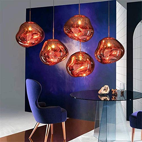 WYNA Lava Glass Hanging Pendant Light, Post Modern Beautiful Melt Mirror Ball Ceiling Lamp, Irregular Shape Chandelier for Living Room Bedroom Restaurant, Red, 30cm