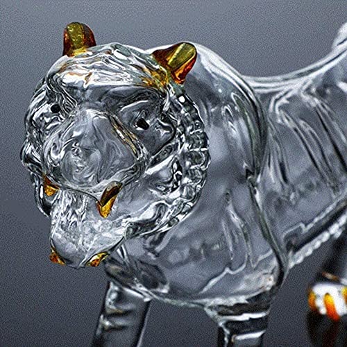 TEMKIN liquor-decanters Reusable Whiskey Decanter Wine Tiger 1000ml Wine Making Storage Decanters Whiskey Dispenser Personality Animal Carafe High Borosilicate Crystal Glass Easy To Clean And Dry deca