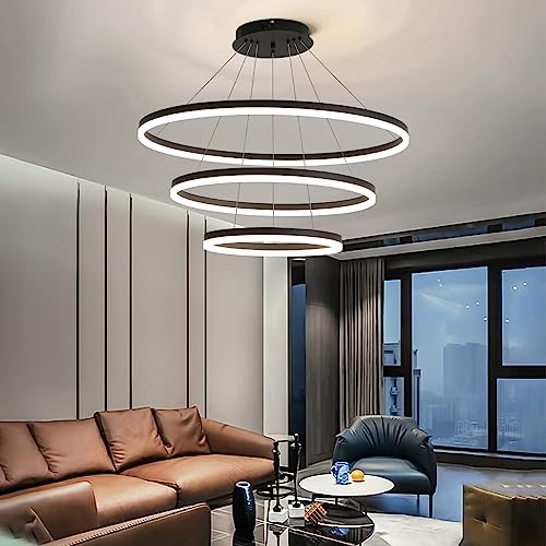 Mikeru Round Three Tier Chandelier, 40+60+80CM Modern Linear Dining Pendant Light with Remote Control 1.5m Cord Length Adjustable 0.1%-100% Dimmable 3000K-6000K for Kitchen, Office