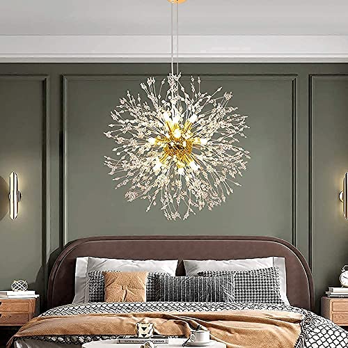 Vikaey Modern Crystal Chandelier, 9-Light Living Room Chandelier, Chandeliers Ceiling Light for Bedroom Kitchen Office (Gold)