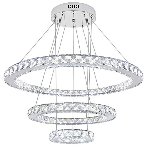 Long Life Lamp Company Modern Round Chandelier LED 3 Ring Pendant Ceiling Light Cool White Dining Room Table Kitchen Island Bedroom Living Room M0172F