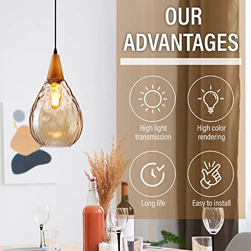 Glass Pendant Light for Kitchen Island, Dining Room | Pendant Lighting Textured Glass | Teardrop Dome Seeded Modern Glass Pendant Light Fixture (Amber)