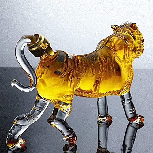TEMKIN liquor-decanters Reusable Whiskey Decanter Wine Tiger 1000ml Wine Making Storage Decanters Whiskey Dispenser Personality Animal Carafe High Borosilicate Crystal Glass Easy To Clean And Dry deca