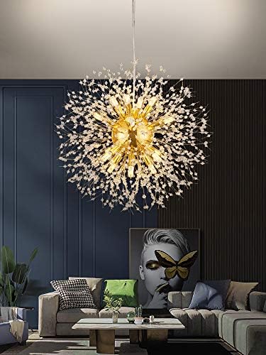 Qamra Modern Gold Crystal Chandelier, 16-Light Firework Pendant Dandelion Chandeliers Sputnik Lights Ceiling for Dining Room, Bedroom, Entry, Kitchen, Living Room