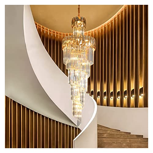 FXJ Crystal Chandeliers Stair Chandelier Light Luxury Villa high-end Crystal lamp Home 4 Meters Empty Building Middle Floor Duplex Stair Light Long Chandelier (Size : Grey 1020 * 7000mm) (Grey 1020*
