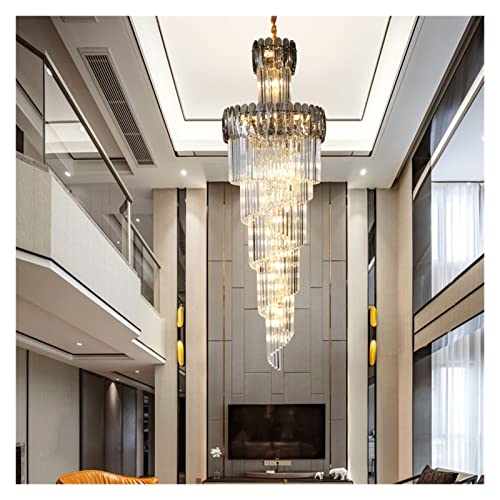FXJ Crystal Chandeliers Stair Chandelier Light Luxury Villa high-end Crystal lamp Home 4 Meters Empty Building Middle Floor Duplex Stair Light Long Chandelier (Size : Grey 1020 * 7000mm) (Grey 1020*
