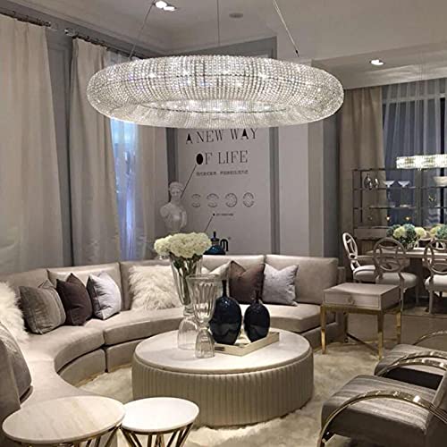 Swinkz Crystal Ring Chandelier Modern/Contemporary Lighting Floating Orb Chandelier 19.68” Wide Good for Dining Room, Foyer, Entryway, Family Room and More(Size:50cm,Color:Sliver)