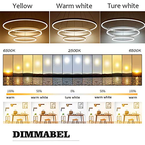 Modern LED Pendant Light, 3 Rings Collection White Paint, Adjustable Hanging Light Chandelier Contemporary Ceiling Light, Dimmable 2700K - 6500K, with Remote Control - 78W