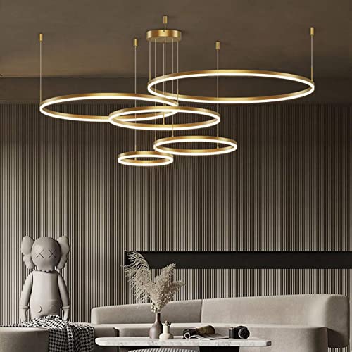 ZenithBeam Modern LED Chandelier, Dimmable Remote Control Metal Acrylic LED Pendant Light, Brushed Rings Ceiling Pendant Lamp, Living Room, Bedroom, Foyer, Dining Room