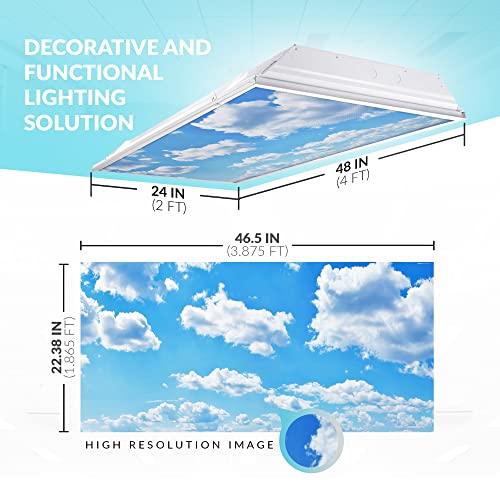 Cloud 001 Fluorescent Light Filters 2'x4' - High Pixel Light Covers for Classroom, Office, Hospital, and Building, Decorative Ceiling, Bright Replacement, Transform Your Lighting to Inspire