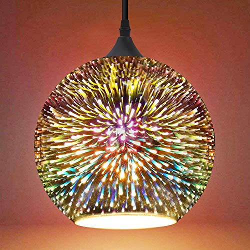 Frideko Glass Pendant Light, 3D Colourful Fireworks Creative Light Fitting for Loft Home Office Restaurant Dining Room Garden (ø20CM)