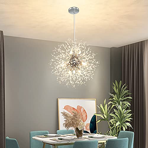 Depuley 9-Light Firework Lamp,Crystal Chandeliers Ceiling Light, Modern Chrome Pendant Light Fixture, Chandelier Lighting for Living Room, Dining Room, Kitchen, Hallway, G9 Bulbs Base