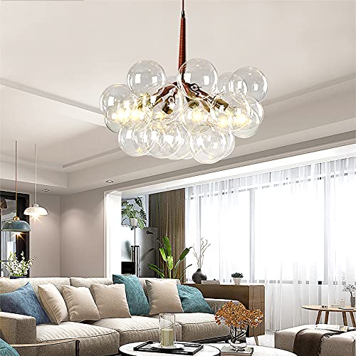 PPWW Glass Ball Bubble Chandelier, Household Chandelier, Modern and Simple 4 Heads 12 Glass Golden Chandelier Glass Ball Staircase Bedroom Creative Children's Room Chandelier (White+Gold)