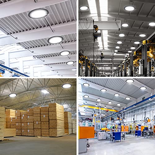 ZXICH Super Bright UFO LED High Bay Light 150W 22500LM (150LM/W) for Shop/Garage/Barn/Warehouse/Factory/Gym, Daylight White 6000K-6500K, Alternative to 300W MH/HPS, 40in Cable, Safe Rope, IP65