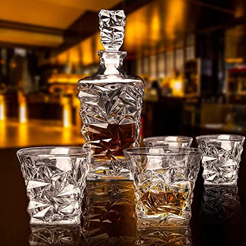 TEMKIN decanter Whiskey Decanter Set with Glasses, Crystal Liquor Decanter Set with 4 Glasses in Premium Box, Bourbon Whiskey Decanter Sets for Men, Whiskey Drinking Glass for,Cocktail,Vodka Whisky an