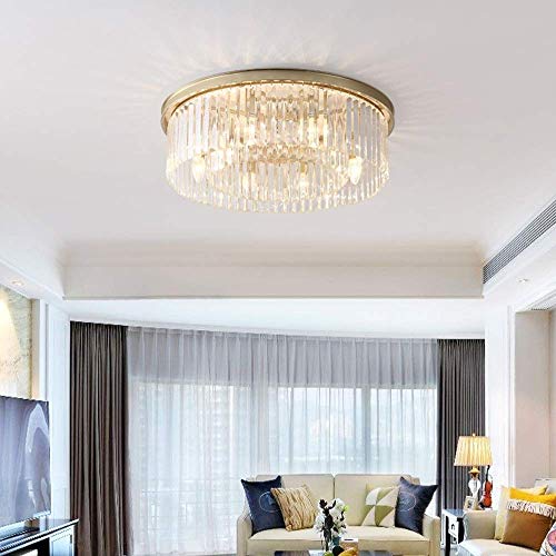 Lowering the lantern A chandelier European Style LED Crystal Ceiling Lamp Candle Light Round Chandelier Villa Hotel Dining Living Room Luxury E14/8 Bulbs 60*60*18 lowering the lantern ( Color : Gold )