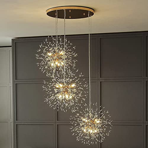 Dandelion Crystal Chandelier, 8-Light Golden Fireworks Ceiling Light, Modern Chandelier for Bedroom Living Room Dining Room Kitchen Island Corridor (3pcs)