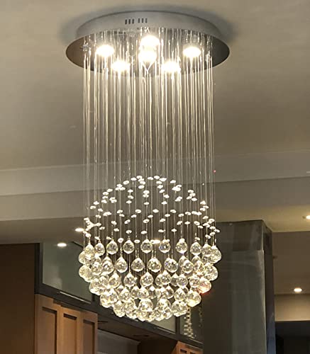 A1A9 Modern Crystal Chandelier Lighting, Clear K9 Crystal Raindrop Ceiling Light, Luxurious Ball Flush Mount Lights for Dining Room Living Room Hallway Foyer Entryway, Size: D45cm H80cm