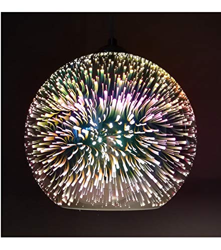 3D Firework Light Glass Pendant Light Shade Hanging Ceiling Lights E27 Base Coloured Chandelier for Bedroom,Living Room,Kitchen,15CM(Silver)