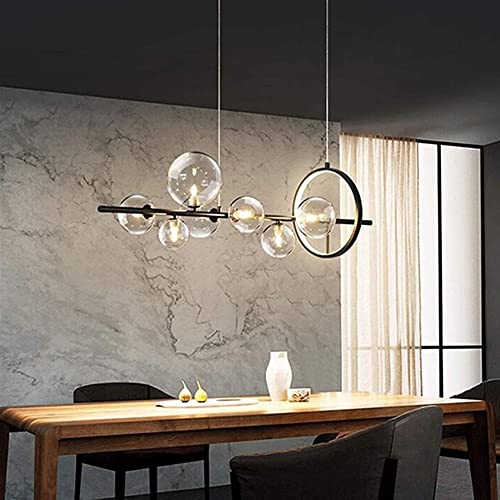 TAXXII Bubble Lighting Linear Pendant Light Fixture Clear Glass Globe Ceiling Chandelier Lighting Kitchen Dining Room Decorative Hanging Lamp (Size : 7-lights) (Onecolor 7)