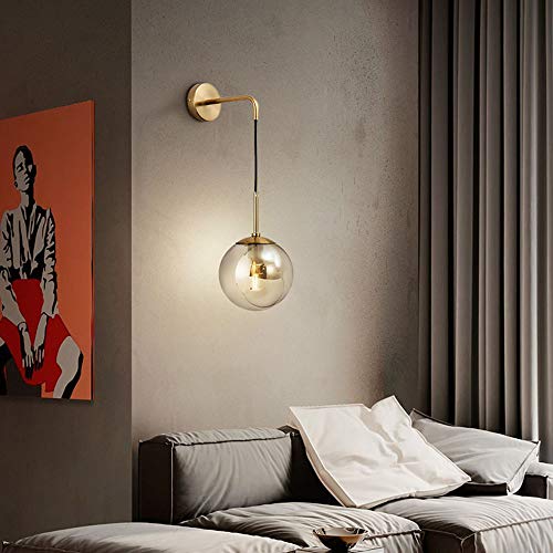 MZStech Industrial Vintage 15cm Glass Globe Drop Wall Light Fixture Bedroom Corridor Sconce Light Retro Clear Glass Sphere Wall Lamp (Clear)