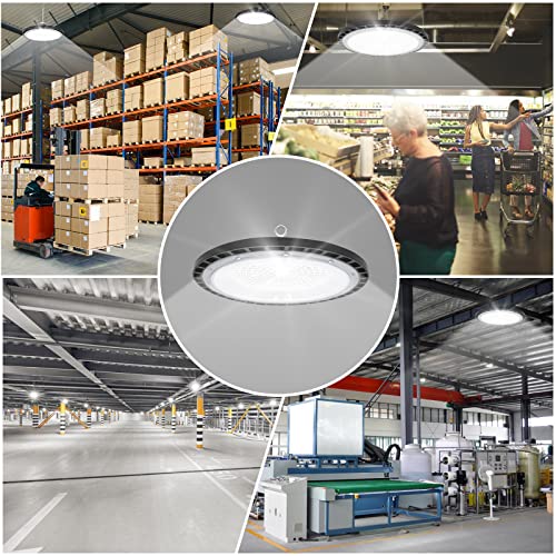 UFO LED High Bay Light 100W Industrial Lamp Commercial Area Lighting Fixture AC85-265V 10000LM Daylight White 6500K LED Shop Lights Commercial Lighting Fixture for Workshop Factory Warehouse Garage