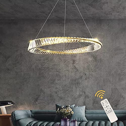 Oninio Modern Crystal Chandelier,50W Golden LED Pendant Light, Dimmable Hanging Light Fixture Adjustable Height for Dining Room, Kitchen Island, Bedroom Living Room